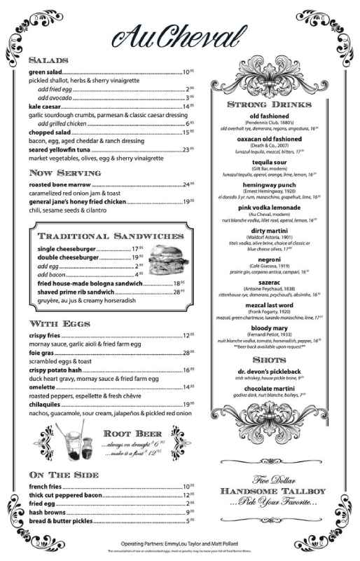 Au Cheval menu.