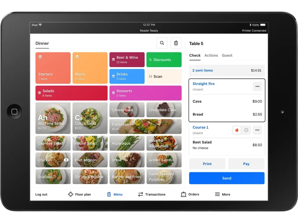 Square menu for restaurant POS