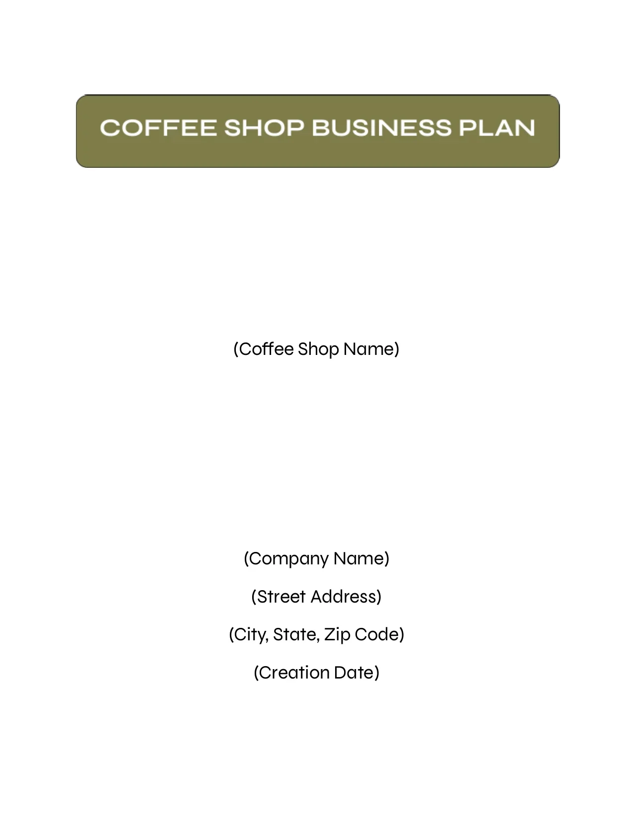 Coffee shop business plan template cover page