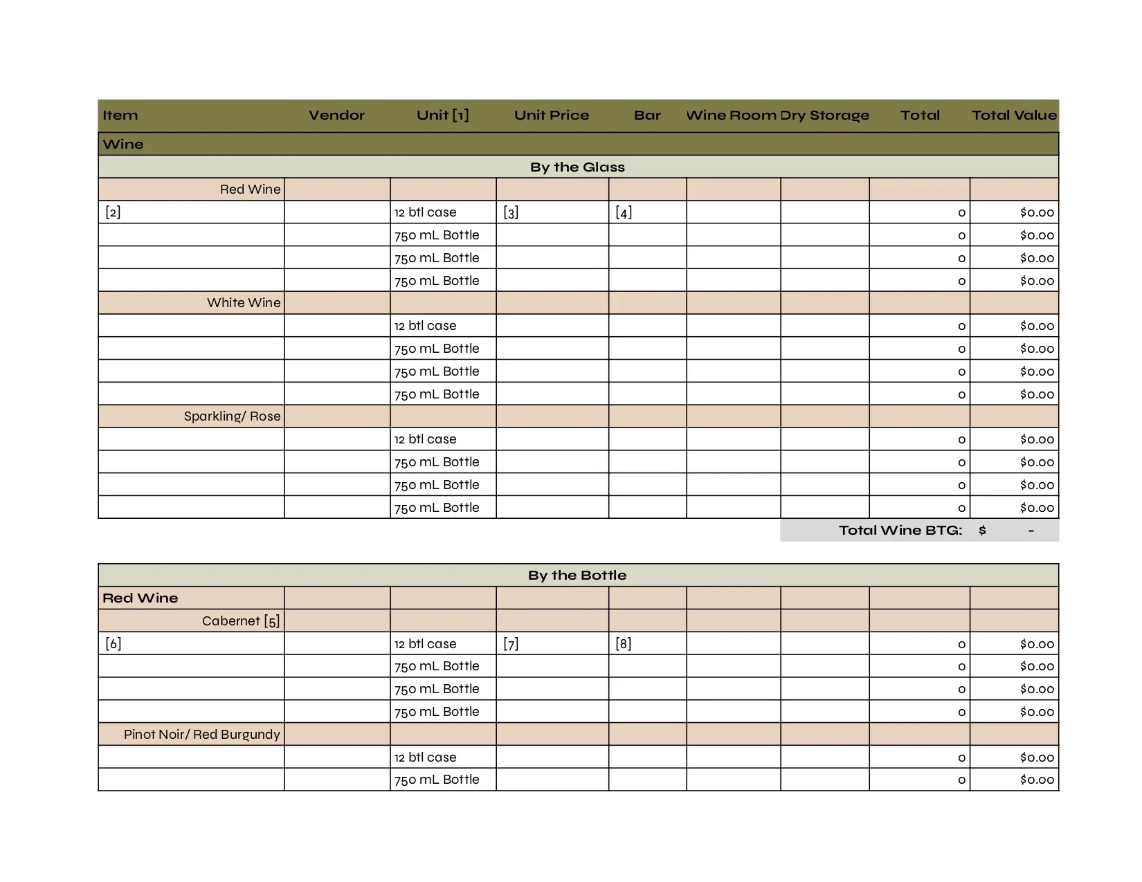 bar inventory spreadsheet template