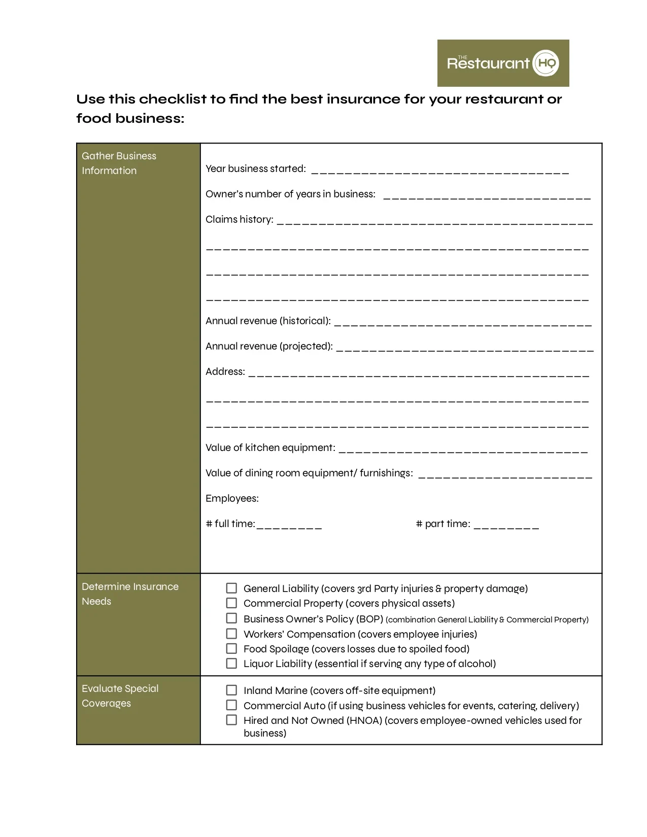 Insurance comparison checklist